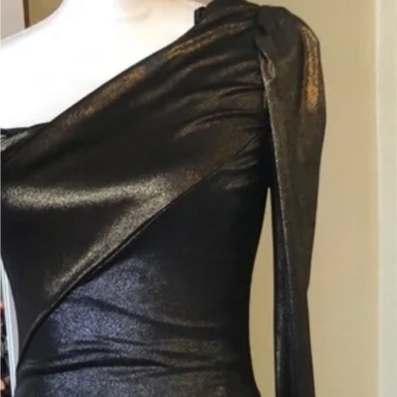 Bebe Dresses Like new | Bebe Addiction  One Shoulder Dress | Color: Black/Gold M - Picture 4 of 6